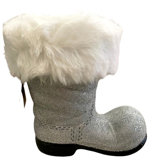 Bergdorf Goodman Ino Schaller Silver Beaded Christmas Santa Boot w/ Faux Fur NEW - Picture 14 of 14